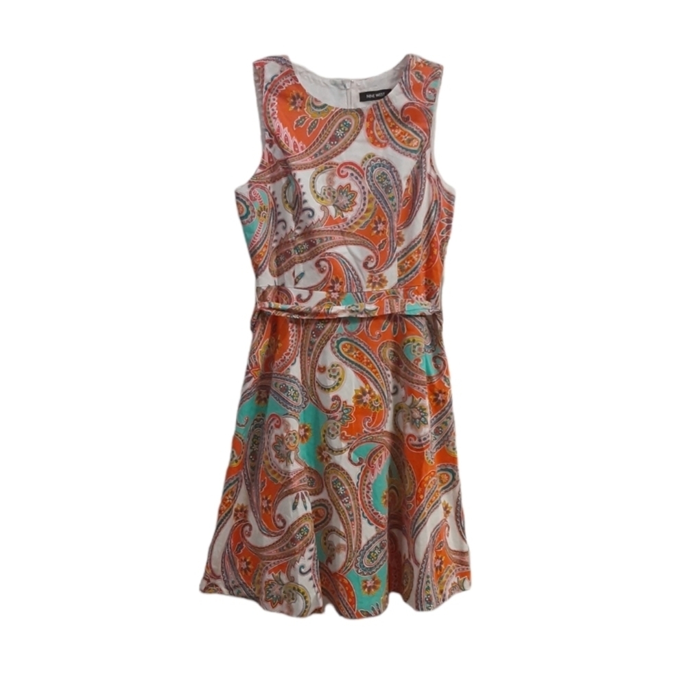 Nine West Sleeveless Artsy Paisley Midi Orange Dress Size 6 NWT